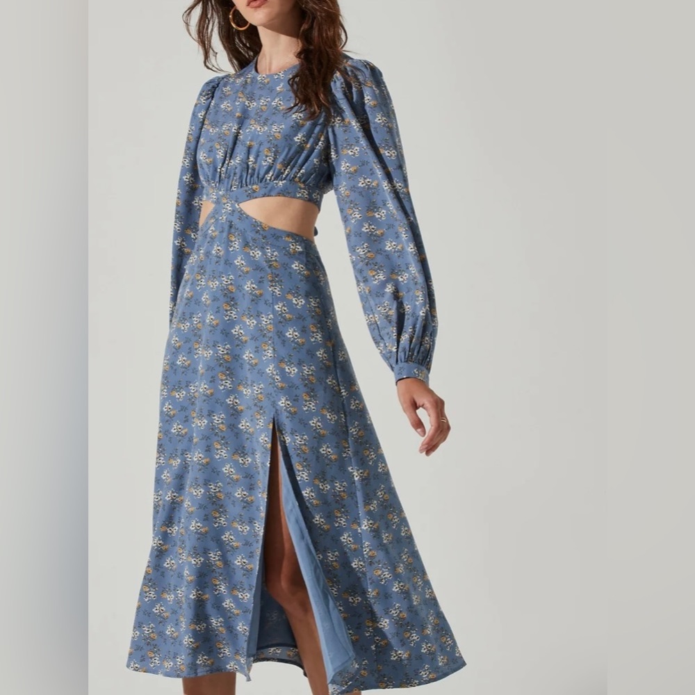 ASTR THE LABEL midi dress FLORAL TIE BACK CUT size M